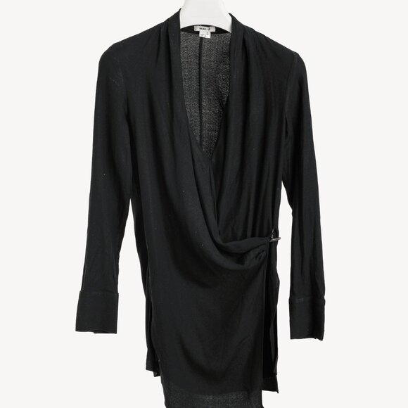 Helmut Lang Black Fold Over Draped Viscose-Blend Top - Picture 2 of 10